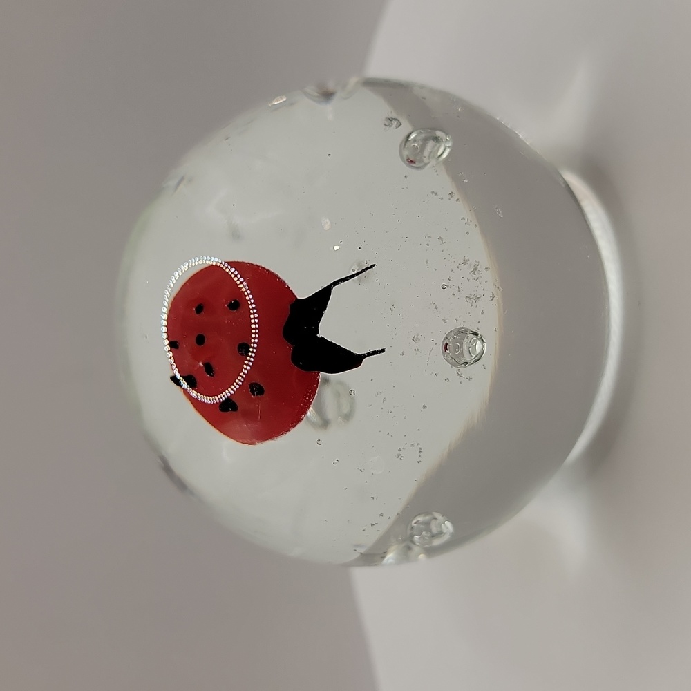Vintage Handblown Round Ladybug Paperweight w/Controlled Bubbles